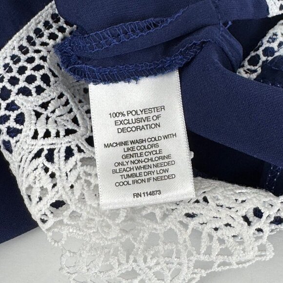 Miss Chievous Navy Blue White Crochet Trim Off the Shoulder Blouse Top Med EUC - Picture 8 of 8